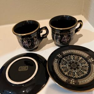 Handmade In Greece With 24k tea cups and saucers. Brand New in Box.